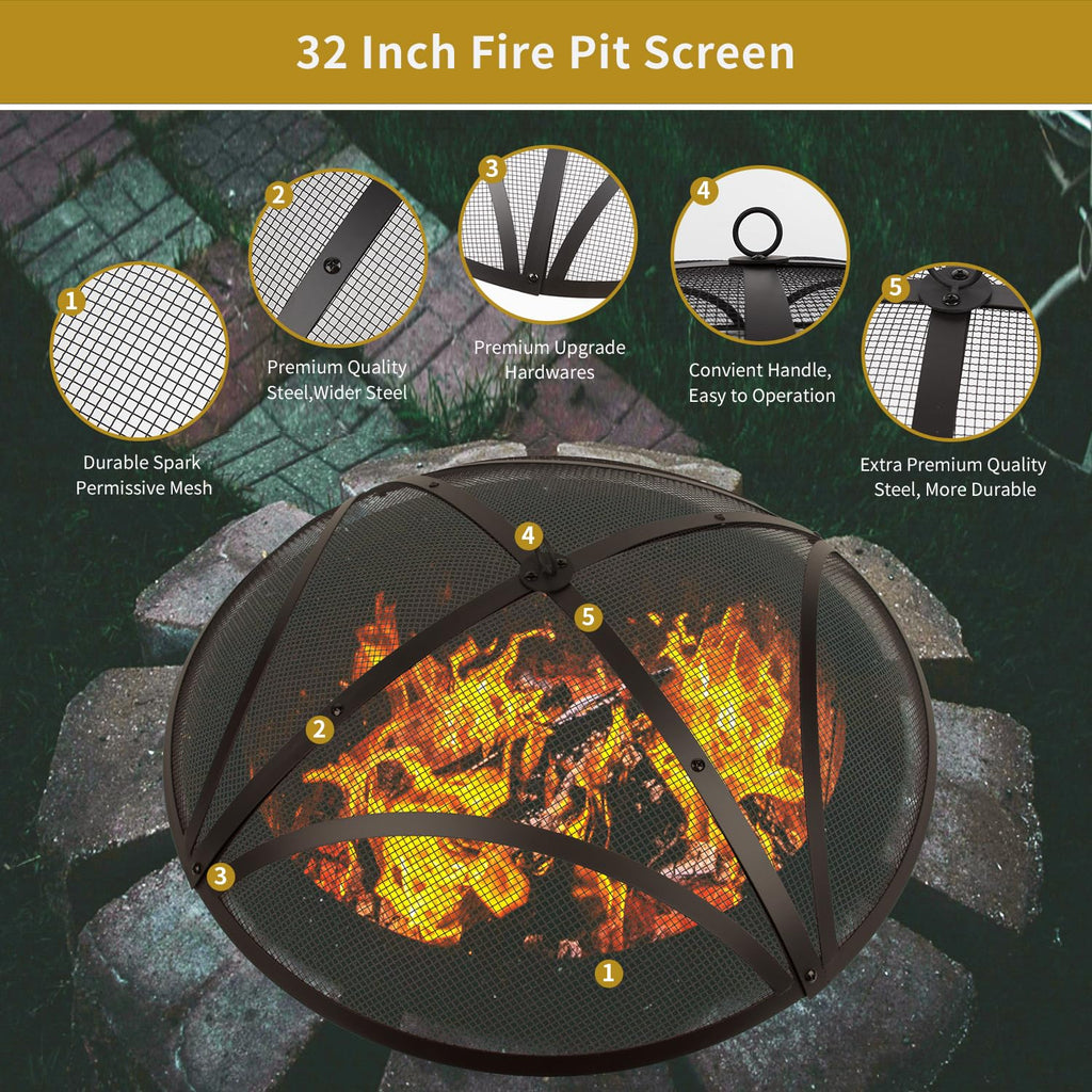 32In Reinforced Steel Round Fire Pit Screen Cover Y2037