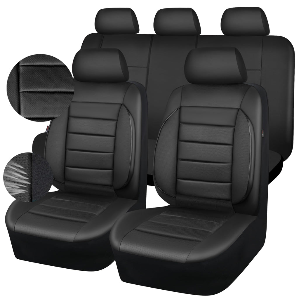 Leather Seat Covers Full Set Water Resistant 3D Foam Back Support 5 Seat Covers C336