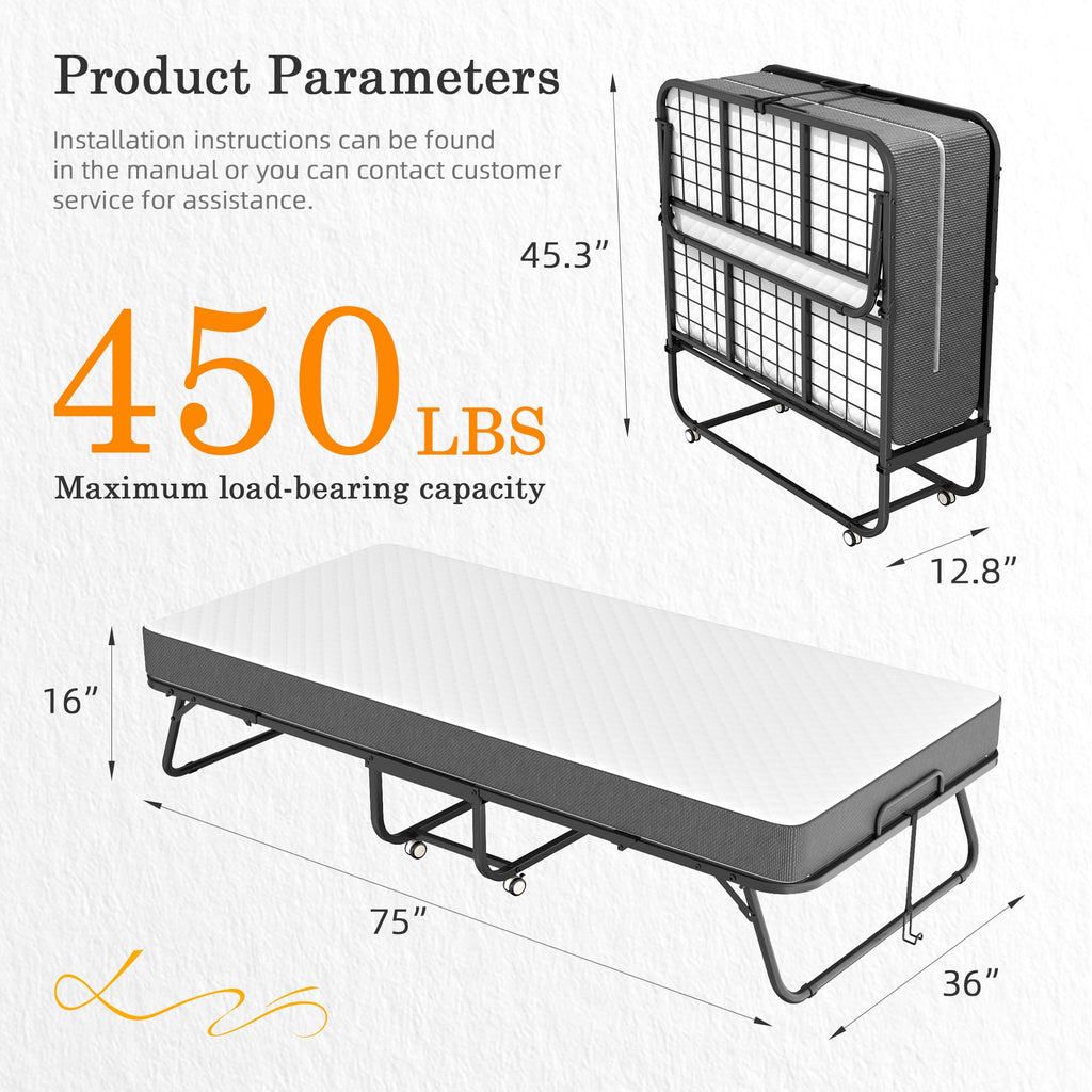 Folding Bed with Mattress 75" x 38" Memory Foam N53922