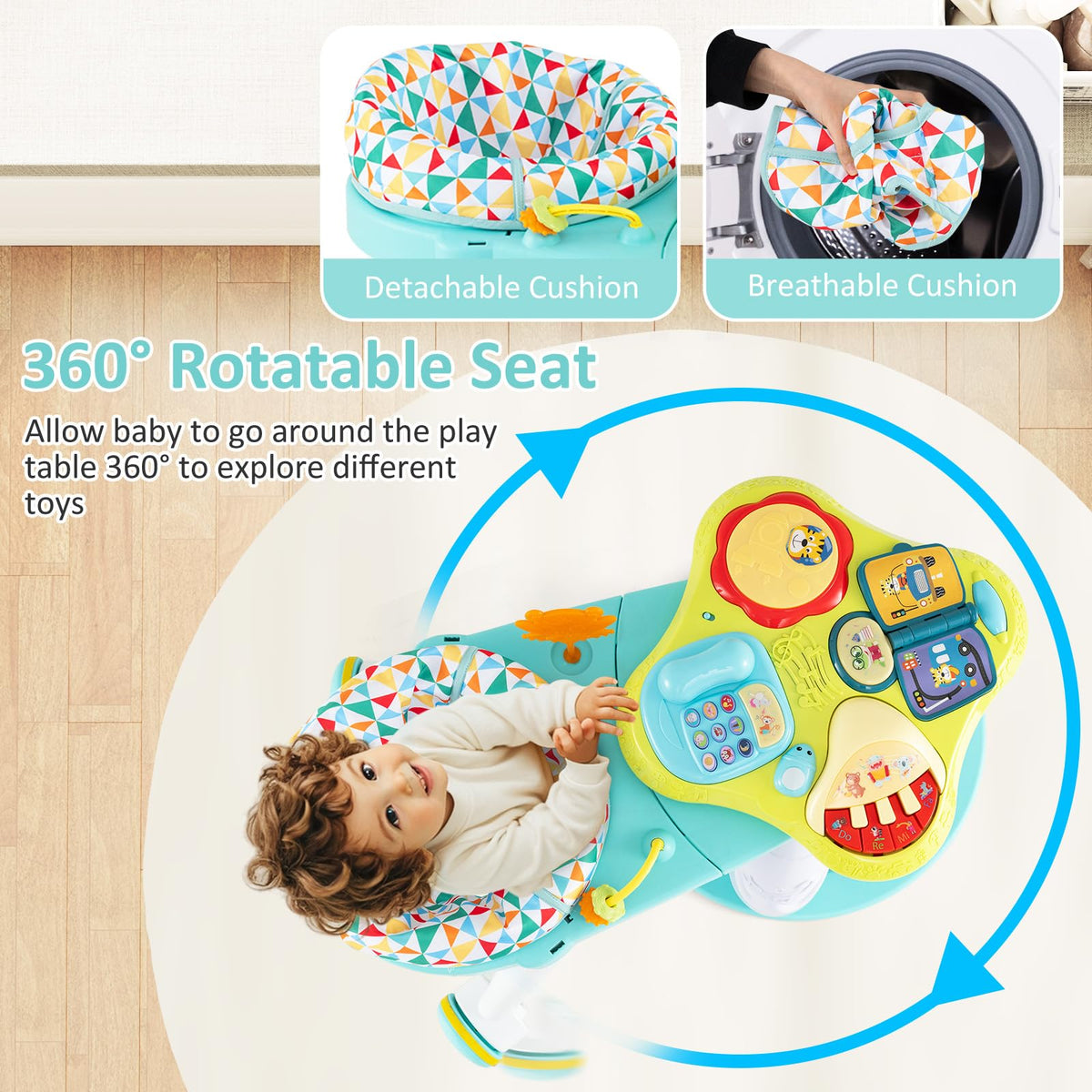 3 in 1 Baby Activity Center Walker with Play Table Green N411466