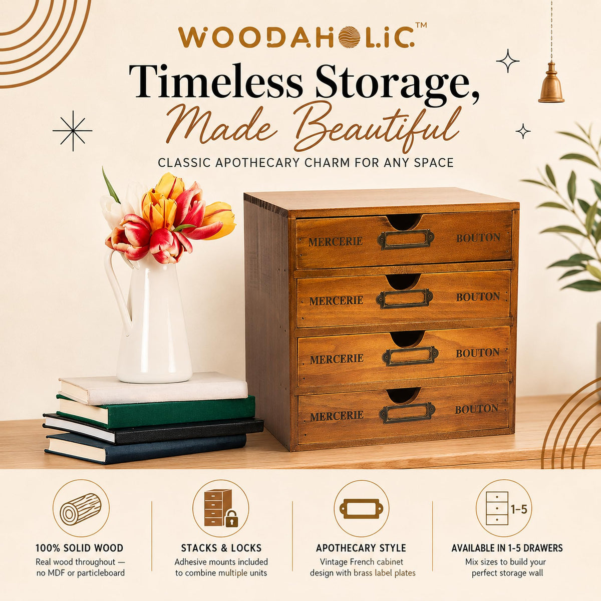 Modular Stackable 4 Drawer Wood Storage Box C30787