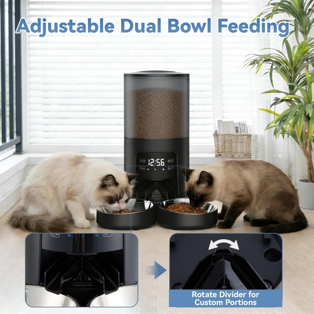 6L Automatic Cat Feeder with 2 Stainless Bowls Black F60032