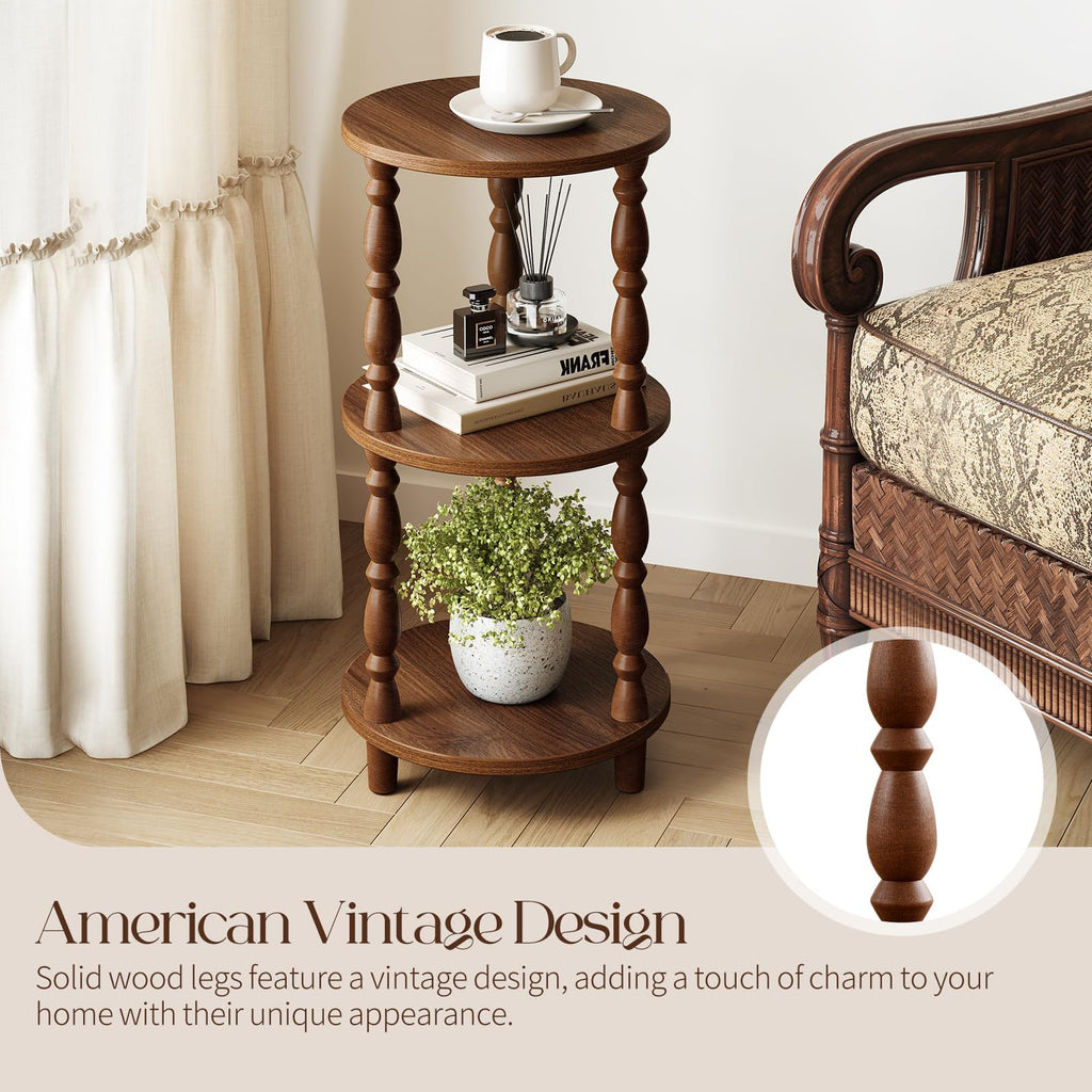 Small Round 3-Tier Wood Side Table with Storage Shelf A157220