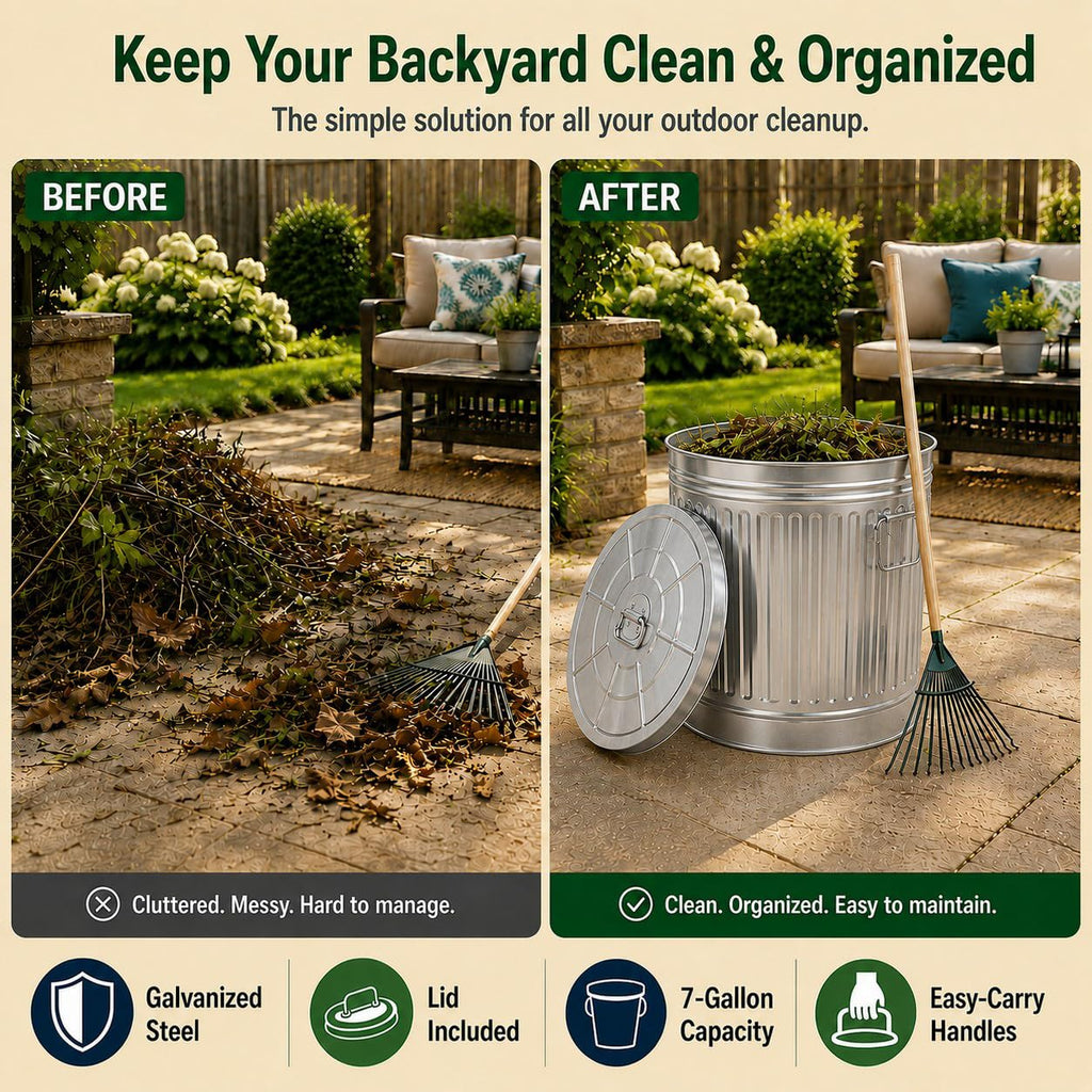 7 Gallon Galvanized Steel Trash Can with Lid A711