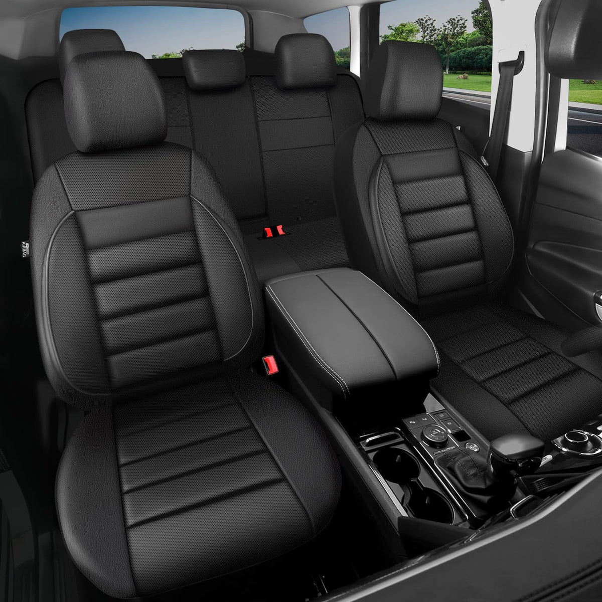 Leather Seat Covers Full Set Water Resistant 3D Foam Back Support 5 Seat Covers C336