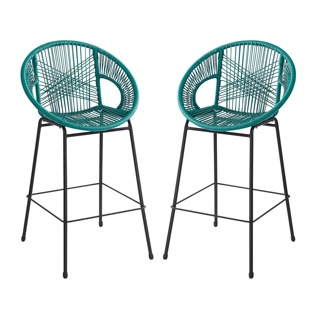Teal Faux Wicker Outdoor Bar Stool Set of 2 L4496
