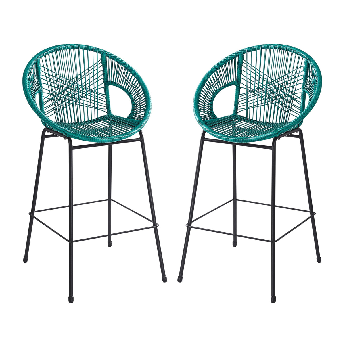 Teal Faux Wicker Outdoor Bar Stool Set of 2 L4496