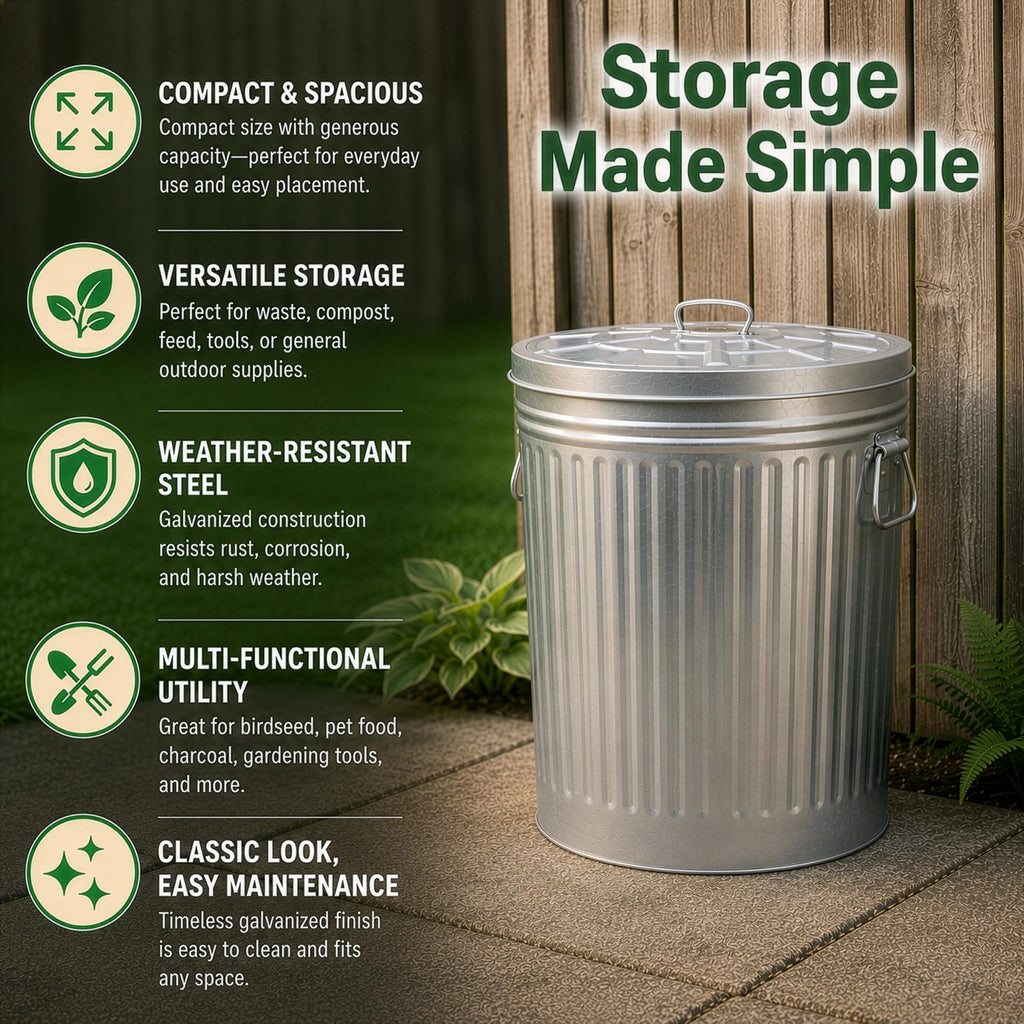 7 Gallon Galvanized Steel Trash Can with Lid A711