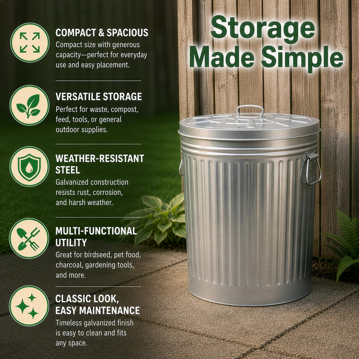 7 Gallon Galvanized Steel Trash Can with Lid A711