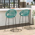 Teal Faux Wicker Outdoor Bar Stool Set of 2 L4496