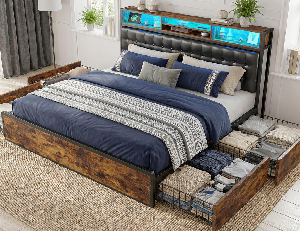 King Bed Frame with 4 Drawers D33302