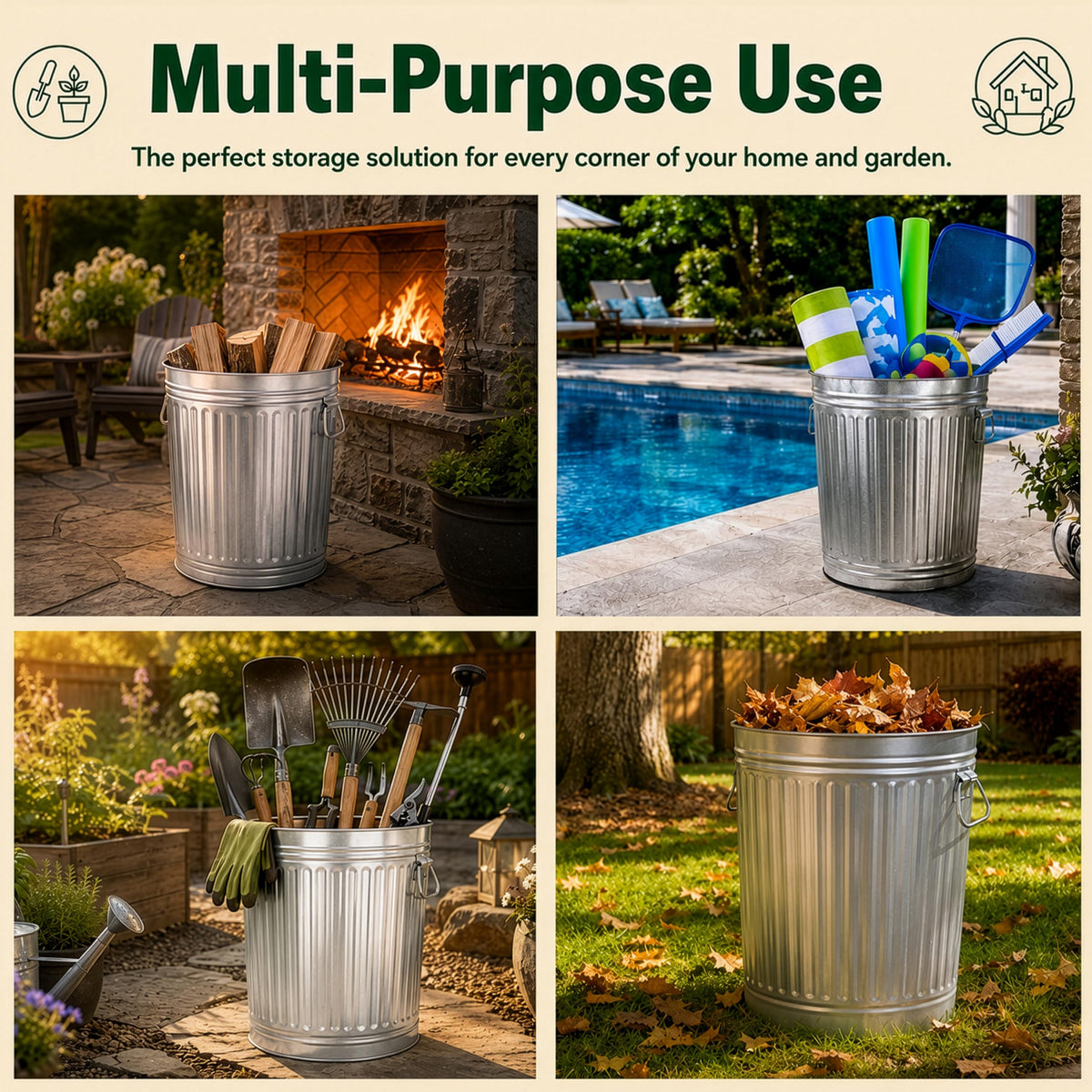 7 Gallon Galvanized Steel Trash Can with Lid A711