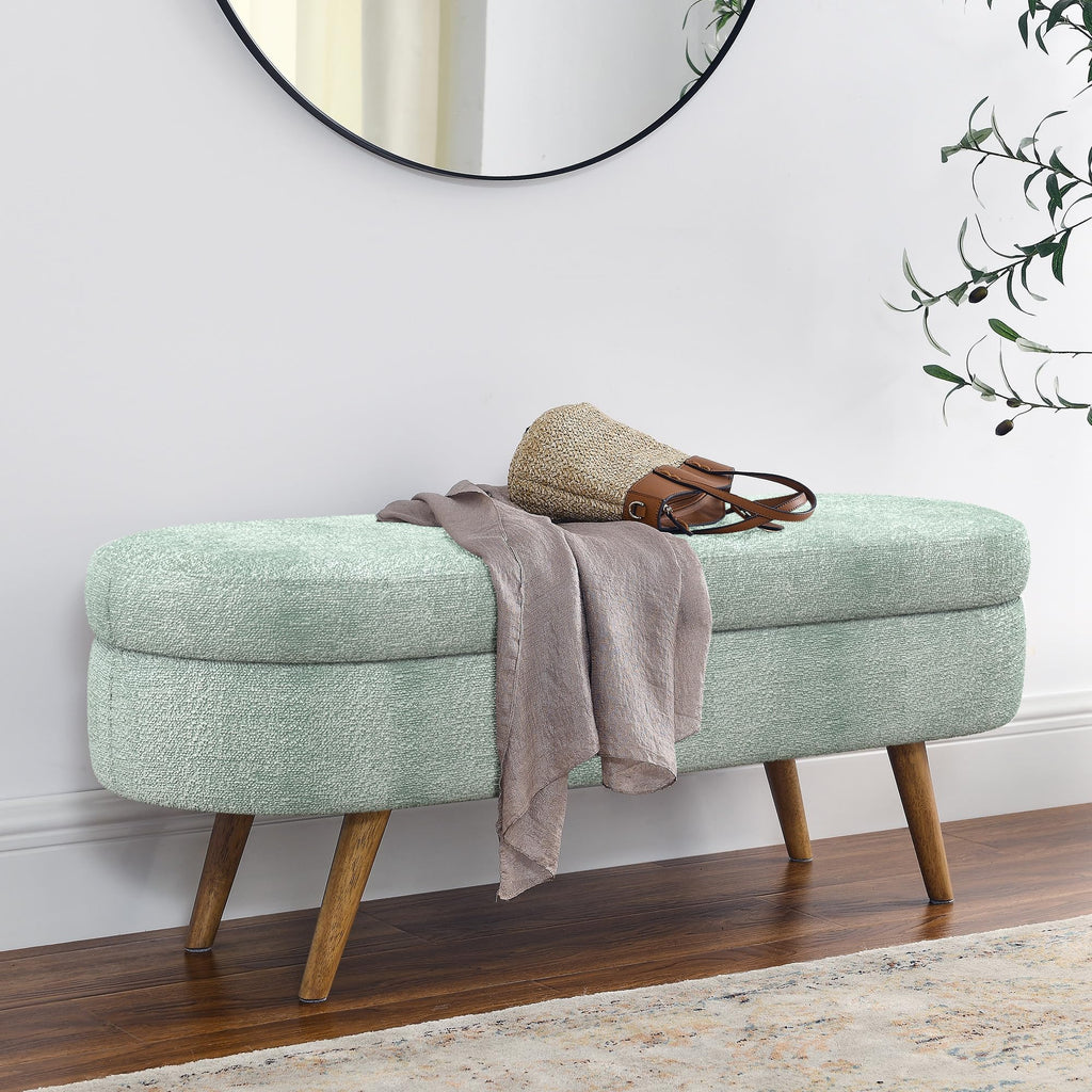 Oval Storage Bench with Rubber Wood Legs Gray A379