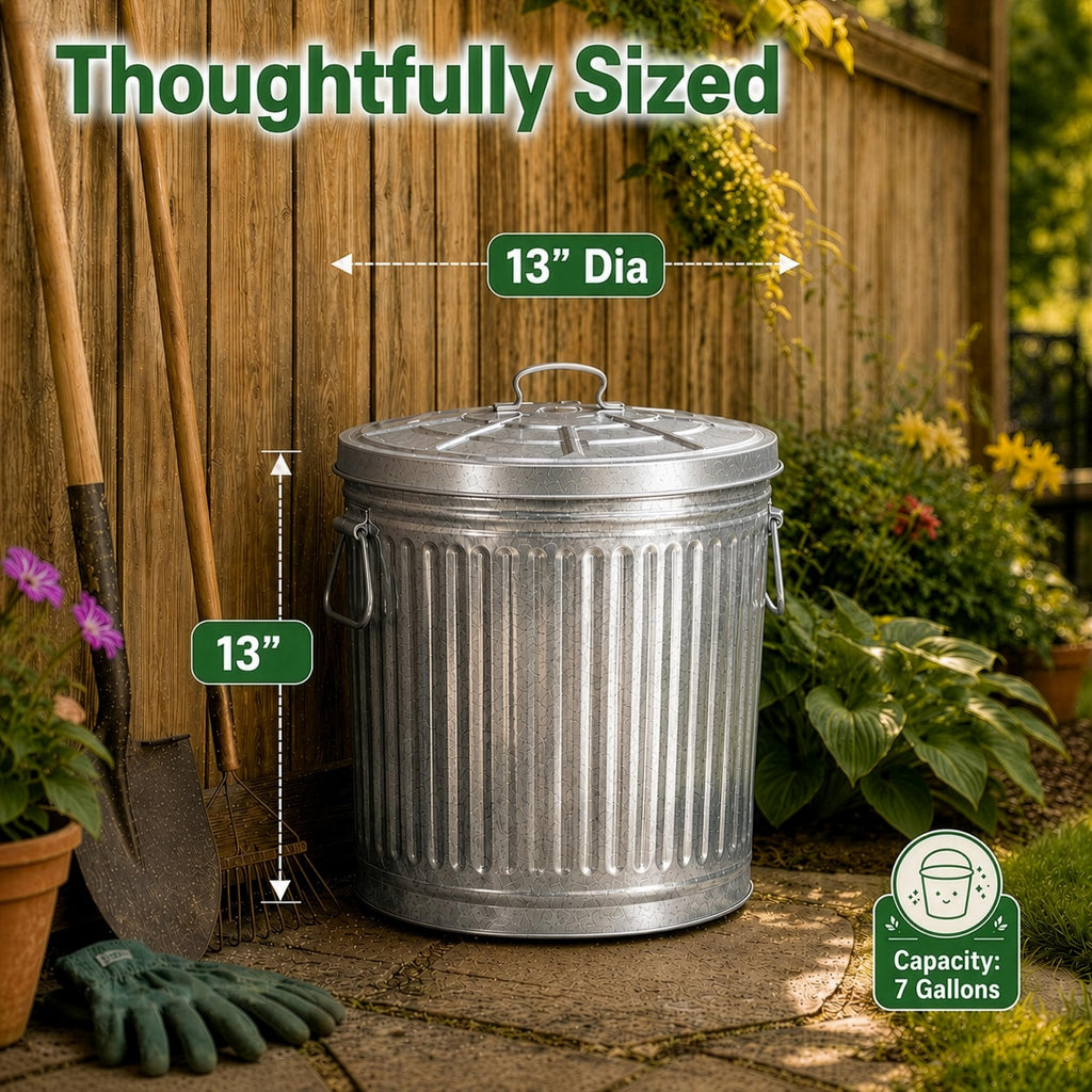 7 Gallon Galvanized Steel Trash Can with Lid A711