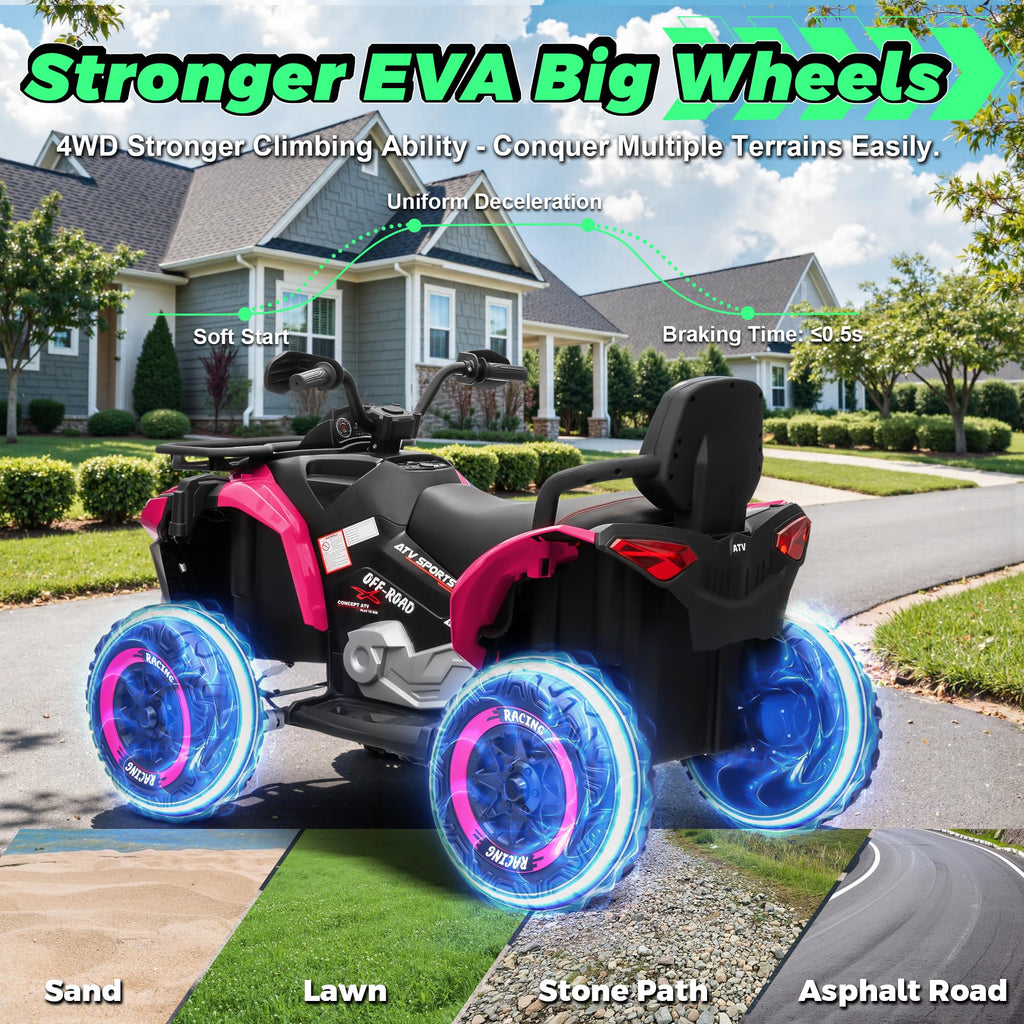 24V Kids ATV Four Wheeler with EVA Tires, 2 Seater, 800W Motors, Remote Control, Pink W606050
