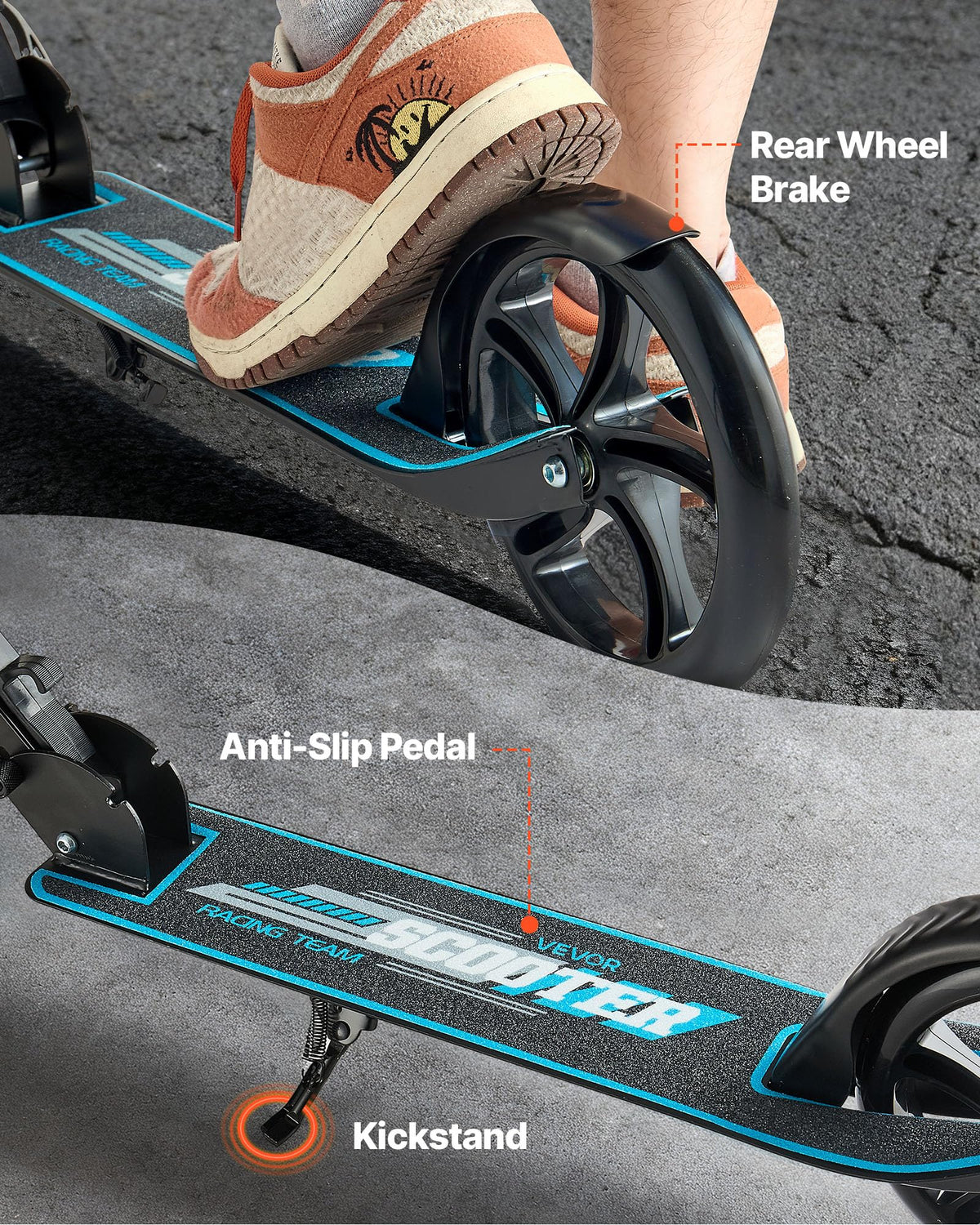 Kick Scooter, 2-Wheel Adjustable Height Folding with Anti-Slip Deck & Light-Up Wheels X1824
