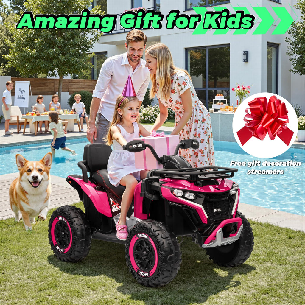 24V Kids ATV Four Wheeler with EVA Tires, 2 Seater, 800W Motors, Remote Control, Pink W606050