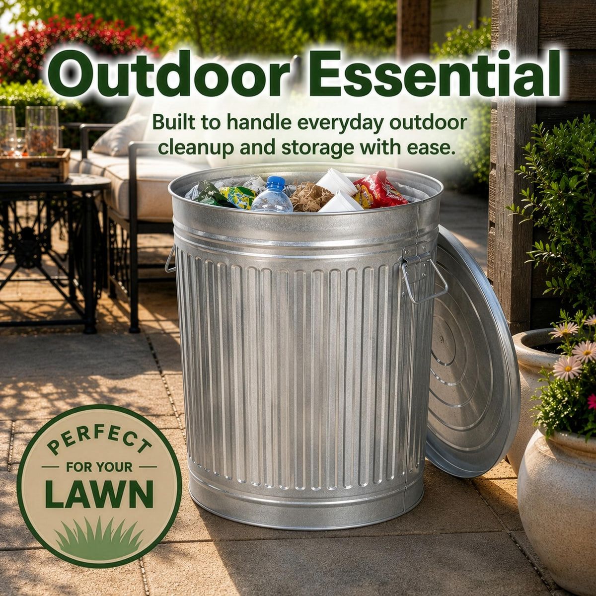 7 Gallon Galvanized Steel Trash Can with Lid A711