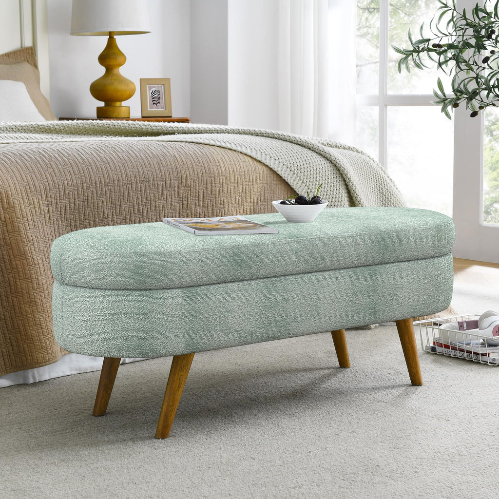 Oval Storage Bench with Rubber Wood Legs Gray A379