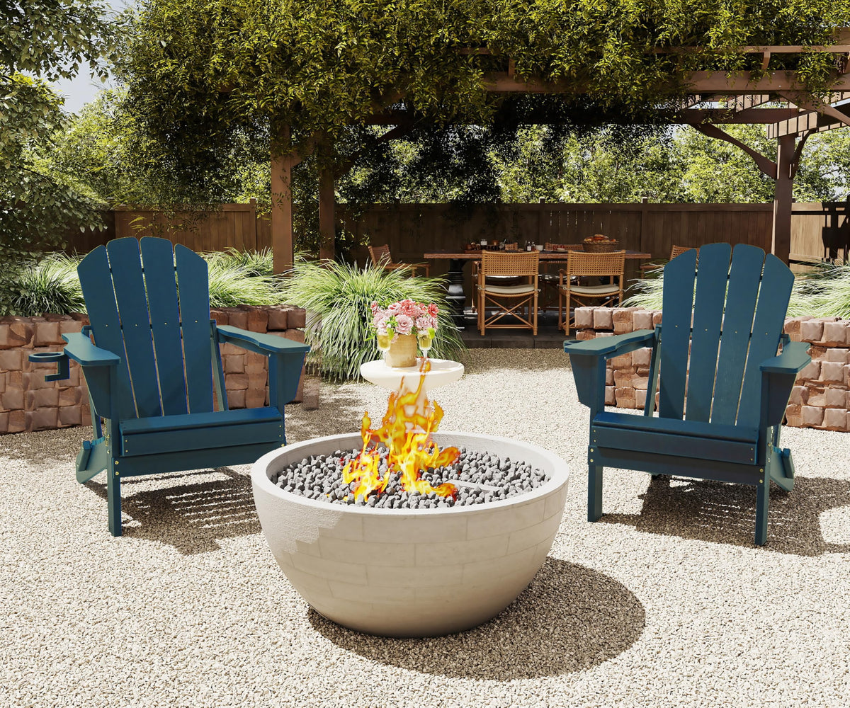 Folding Adirondack Chairs Set of 2 HDPE with Cup Holder Dark Blue X7800